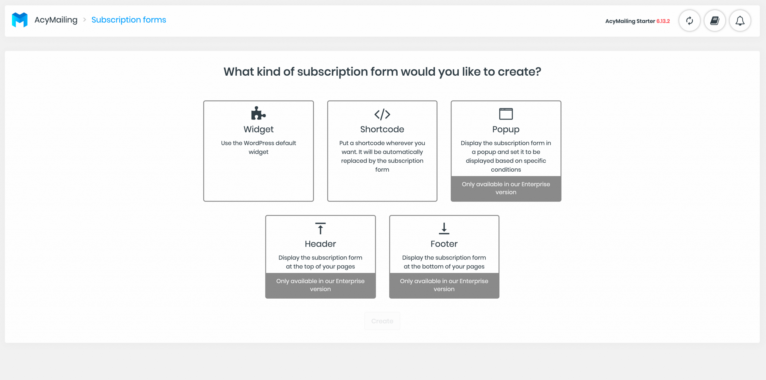 Subscription Form Selection